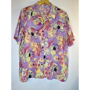 Vtg ALIA SPORT Pastel Floral Button Up Shirt Women's Plus Sz 18 Tropical Y2K 90s